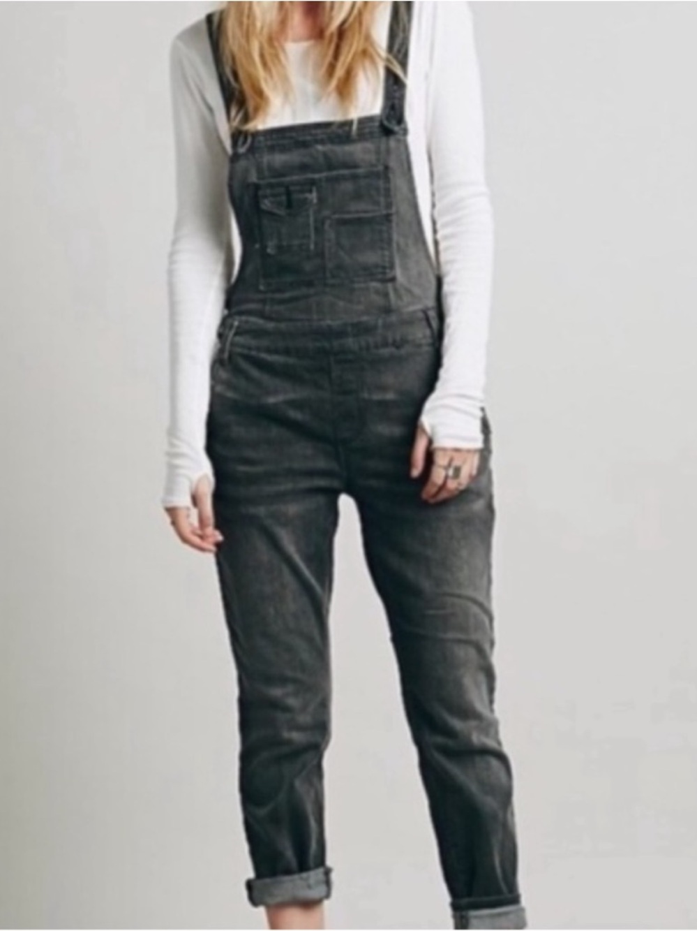 Free People Washed Denim Overall Women Size 30 - Picture 2 of 11